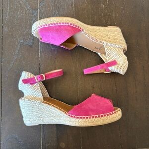 Paseart Fuchsia Pink Women's Tan Espadrille Ankle Strap Sandals Wedges EU 39